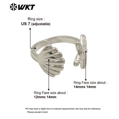 WT-R554 Sea Creative Personality 18K Gold Plated Adjustable Starfish Shell Shape Summer Ring for Hot Girls As Daily Decoration