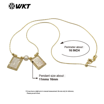 WT-JN393 New Arrival Gold Plated Double Religious Design Pendants With Pearl Necklaces As Women Popular Jewelry Accessory