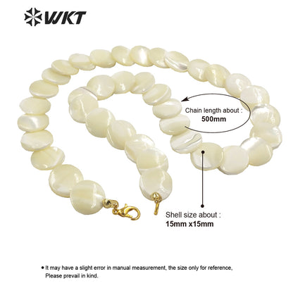 WT-JN225 Wholesale New Vintage Faceted Shell Hand Strand Long Necklace Women Purity Wedding Shell Necklace in 19 Inch