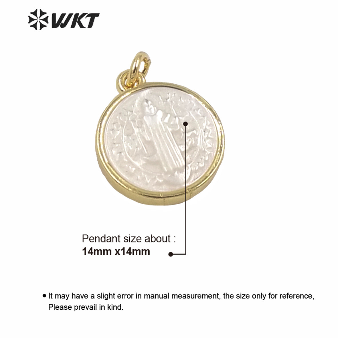 WT-MP172 WKT Super Hot Hand Make Carved Gold Bezel Setting Christian Pendant Popular White Mop Shell Gold Jesus Pendant