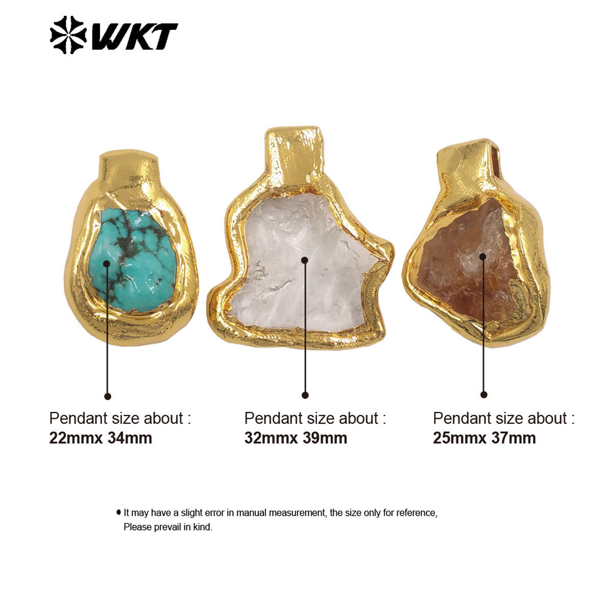 WT-P2035 Delicate Gold Plated Natural Quartz And Turquoise Irregular Little Stone Pendant For DIY Making Friend Gift Jewelry