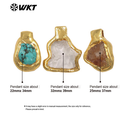 WT-P2035 Delicate Gold Plated Natural Quartz And Turquoise Irregular Little Stone Pendant For DIY Making Friend Gift Jewelry