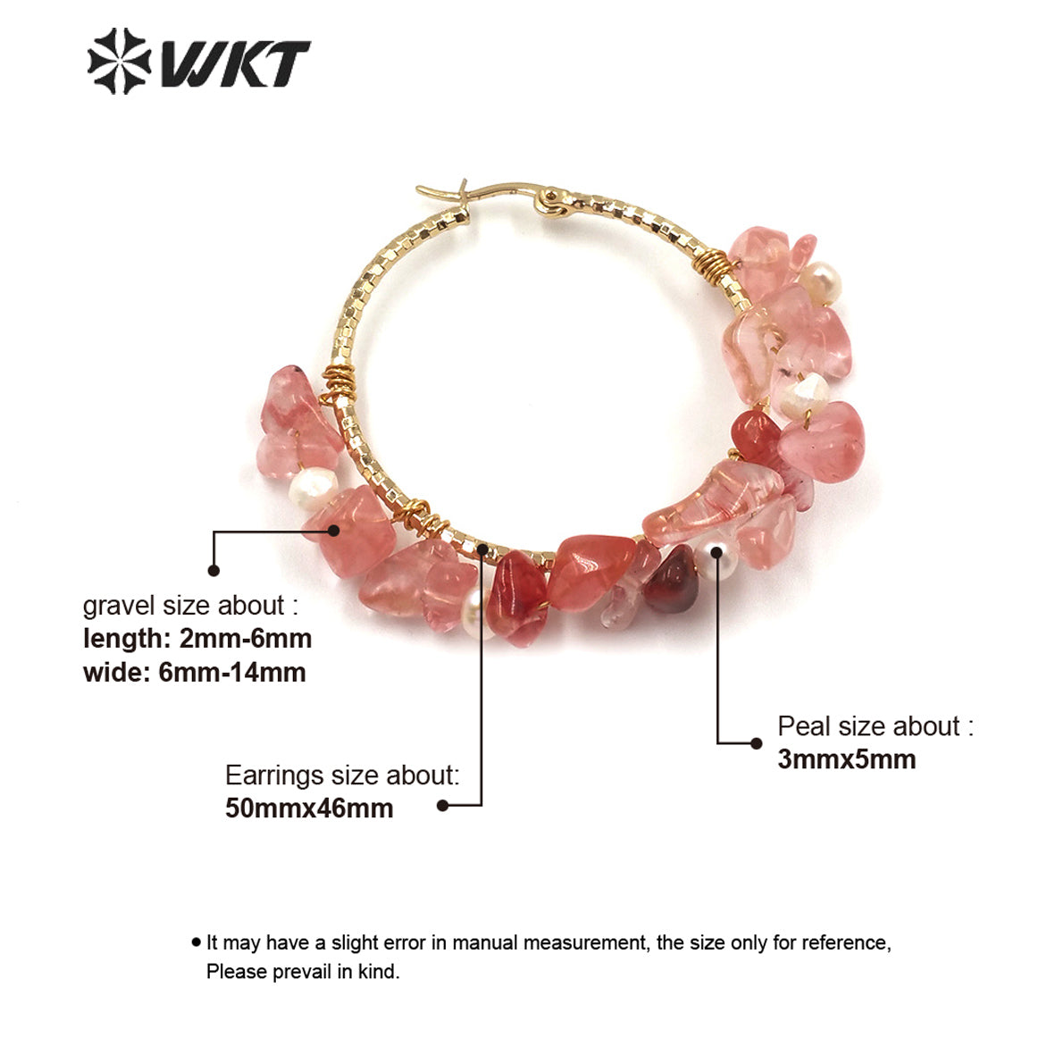 WT-E608 Exclusive Design INS Style Gravel Stone Pearl Earring Pink Color Women Fashion Gravel Stone Earring