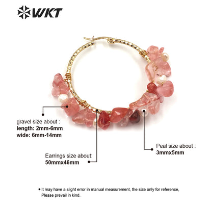 WT-E608 Exclusive Design INS Style Gravel Stone Pearl Earring Pink Color Women Fashion Gravel Stone Earring
