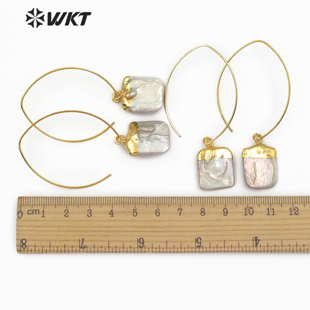 WT-E492 Gold Capped Pearl Pendant With Metal Hoop Vintage Pearl Jewelry for Women Square Shape Natural Freshwater Pearl Earring