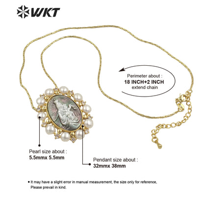WT-JN166 WKT 2022 Fashion and Noble \White Shell and Pearl Virgin Mary Jesus Necklace for Big Party Women Retro Necklace