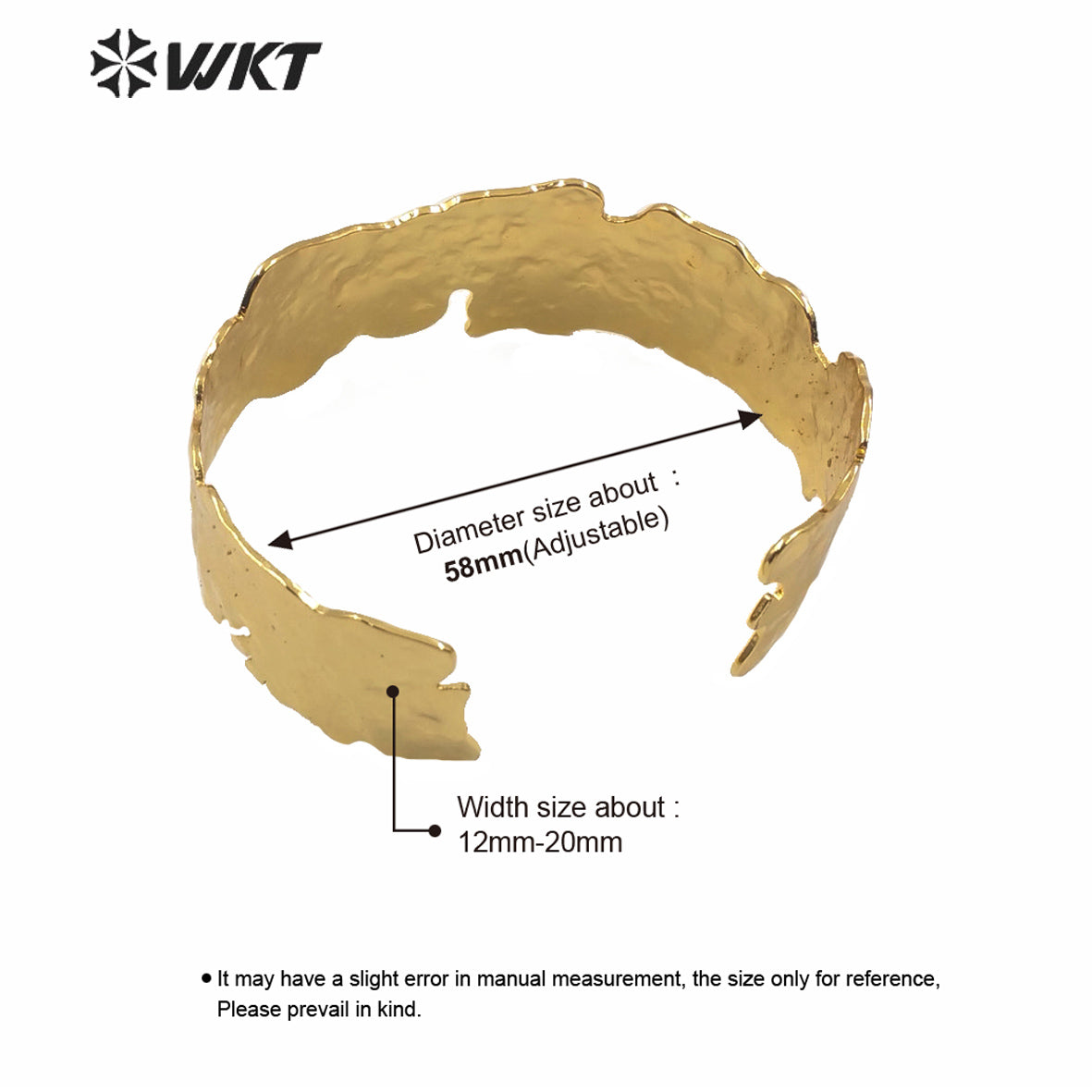 WT-B558 Amazing Irregular lava Bangle in Gold Electroplated Fashion Women Simple Wide Brass Cuff Bangle in Adjustable Size