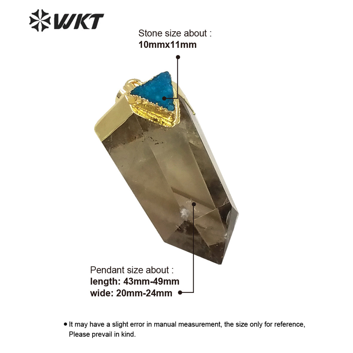 WT-P1609 WKT New Design Wholesale Natural Smoky Quartz Pendant Women Gold Hexagonal Quartz with Druzy Charm Pendant