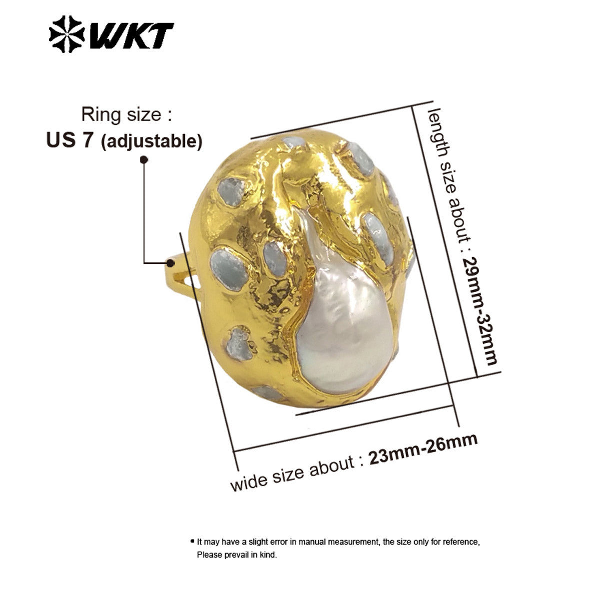 WT-MPR140 High Quality Luxury 18K Gold Plated Big Natural Baroque Pearl Rings For Ladies Elegant Wedding Jewelry Gift