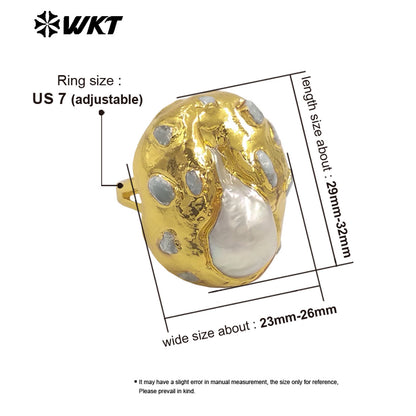 WT-MPR140 High Quality Luxury 18K Gold Plated Big Natural Baroque Pearl Rings For Ladies Elegant Wedding Jewelry Gift