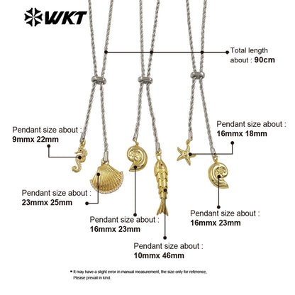 WT-JFN54 Lovely Double Gold Plated Brass And Zircon Shell Fish Charms With Silver Chain Necklace As Women Birthday Gift