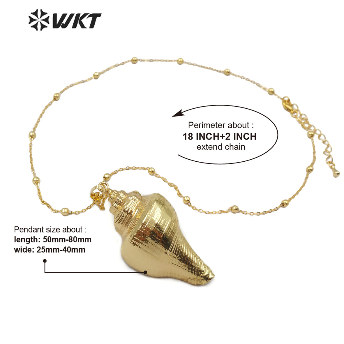 WT-JN071 Natural Sea Shell Pendant for Women Fashion Jewelry Making Boho Style Full Gold Dipped Trumpet Shell Necklace