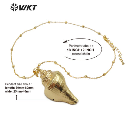 WT-JN071 Natural Sea Shell Pendant for Women Fashion Jewelry Making Boho Style Full Gold Dipped Trumpet Shell Necklace