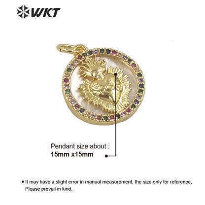 WT-MP167 Very Hot Sales Gold Electroplated Heart Shell Pendant love Heart Gold Mop CZ Setting Heart Women Religious Pendant