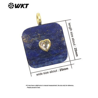 WT-P2105 Fashionable Heart Zircon And Multiple Natural Gemstones Facet Square Gold Pendants For Women Necklaces Design