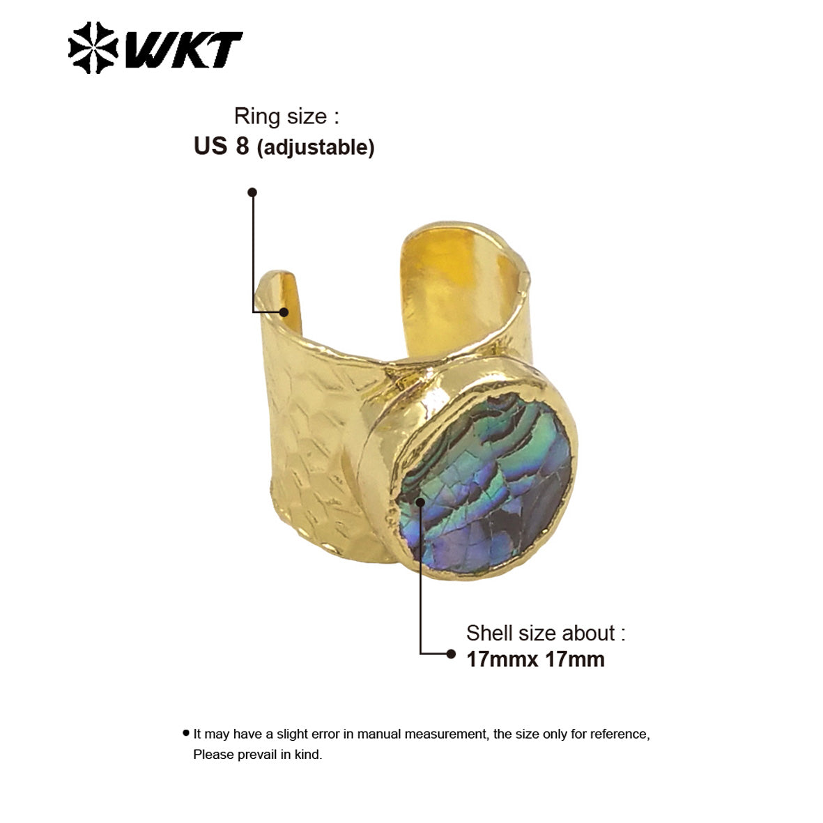 WT-MPR138 Newest Open Size Multi Colors 18K Gold Electroplated Round Crackle Natural Shell Rings For Party Wearing Jewelry