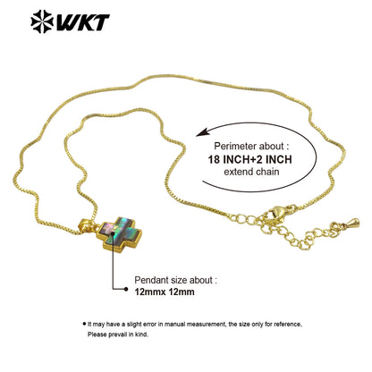 WT-JN283 Amazing Gold Plated Religious Natural Abalone Shell Cross Pendant Necklace for Women 10PCS