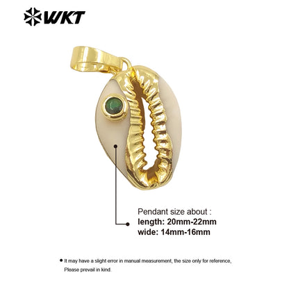 WT-JP141 Specially Designed Natural Cowrie Shell Pendant with Half Plating and Multiple Color Beads Natural Cowrie Pendant