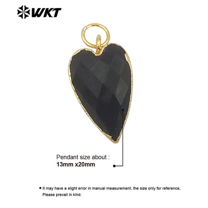 WT-P1965 Wholesale Fashion Gold Plated Long Drop Hand Carved Double Faceted Heart Stone Jewelry Pendants