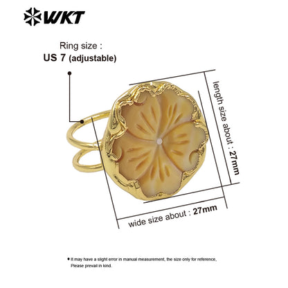 WT-MPR165 Romantic Style 18K Gold Plated Natural Shell Hand Carved Flower Shape Rings For Lady Daily Decorative Jewelry