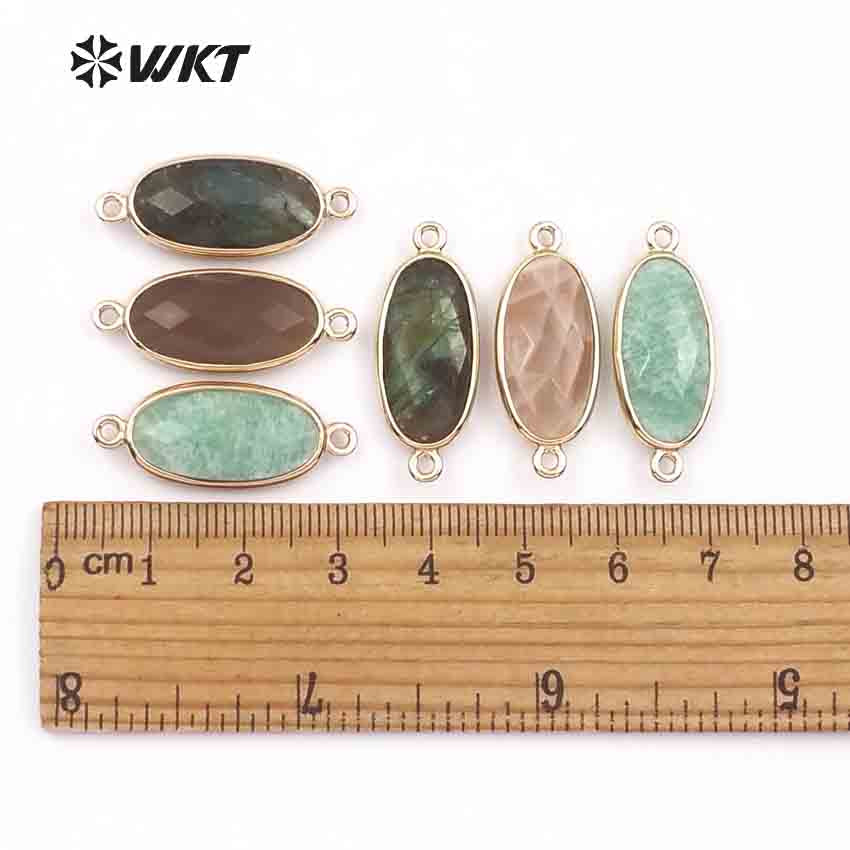WT-C264 New Special Design Smooth Metal Plated Irregular for Fashion Women Jewelry Natural Amazonite/Pink Quartz Connector