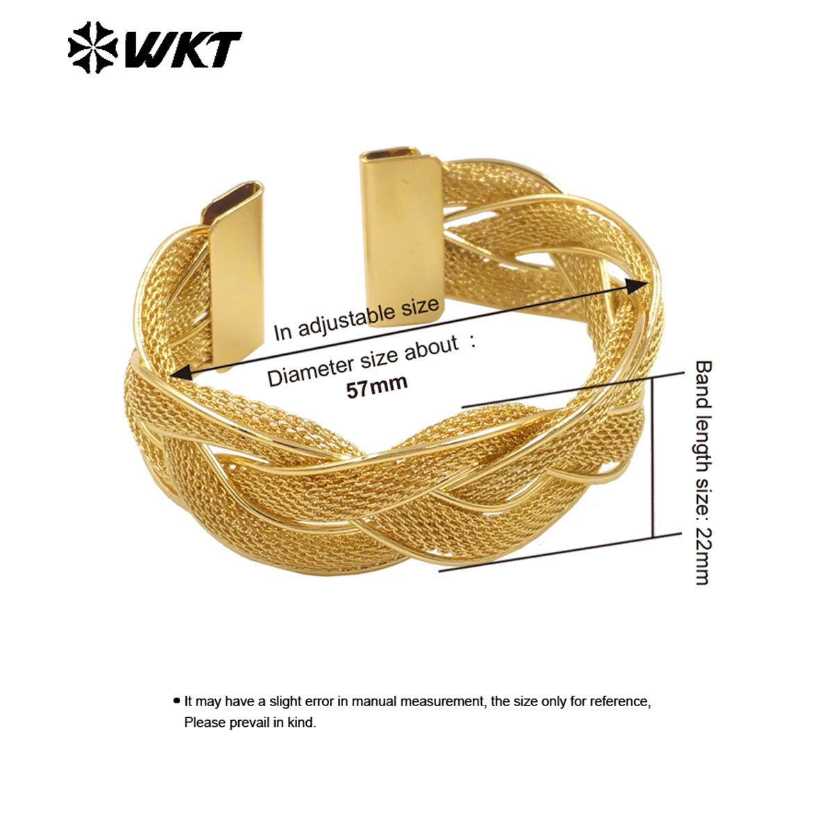 WT-B689 High Quality Refined 18K Gold Plated Brass Chain Bar Wave Interlace Adjustable Bracelet for Women As Wedding Jewelry