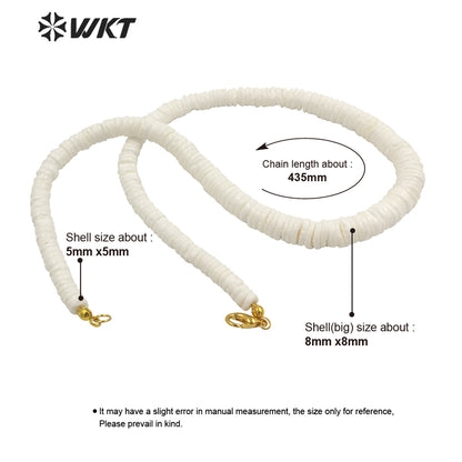 WT-JN227 Unique Women Bohemian Style Purity Natural White Shell Beads Necklace 17 Inch Long Hand Strand Beads Necklace for Wedding