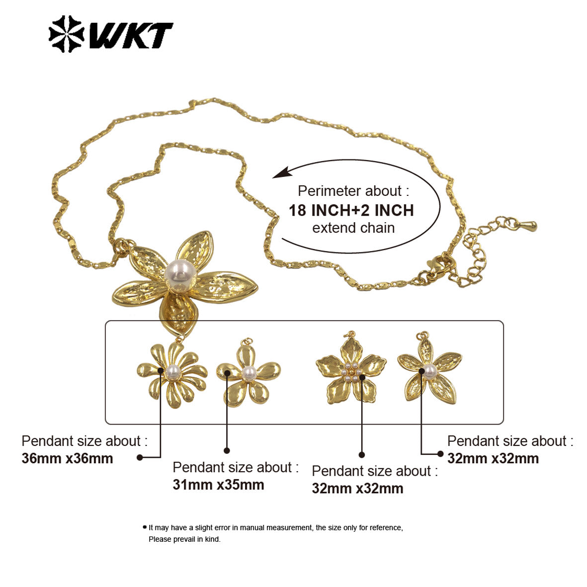 WT-N1516 Wholesale Trendy Metal Thin Chain With Gold Plated Brass And Artifical Pearl Flowers Pendant Necklace As Lady Matching
