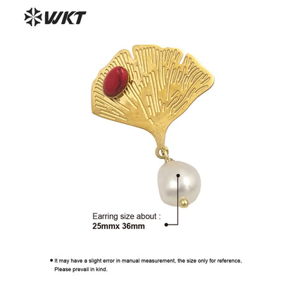 WT-MPE115 European and American Retro Exaggerated Leaf Shape Inlaid with Pearl Flowers 925 Silver Needle Earrings