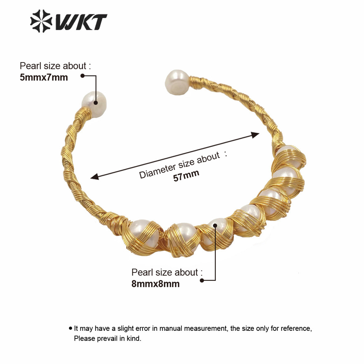 MPB011 Popular Gold Fashion Hand Make Wire Wrapped Pearl Bangle Bracelet Lady Gold Wrapped Pearl Cuff Bangle As Gift Jewelry