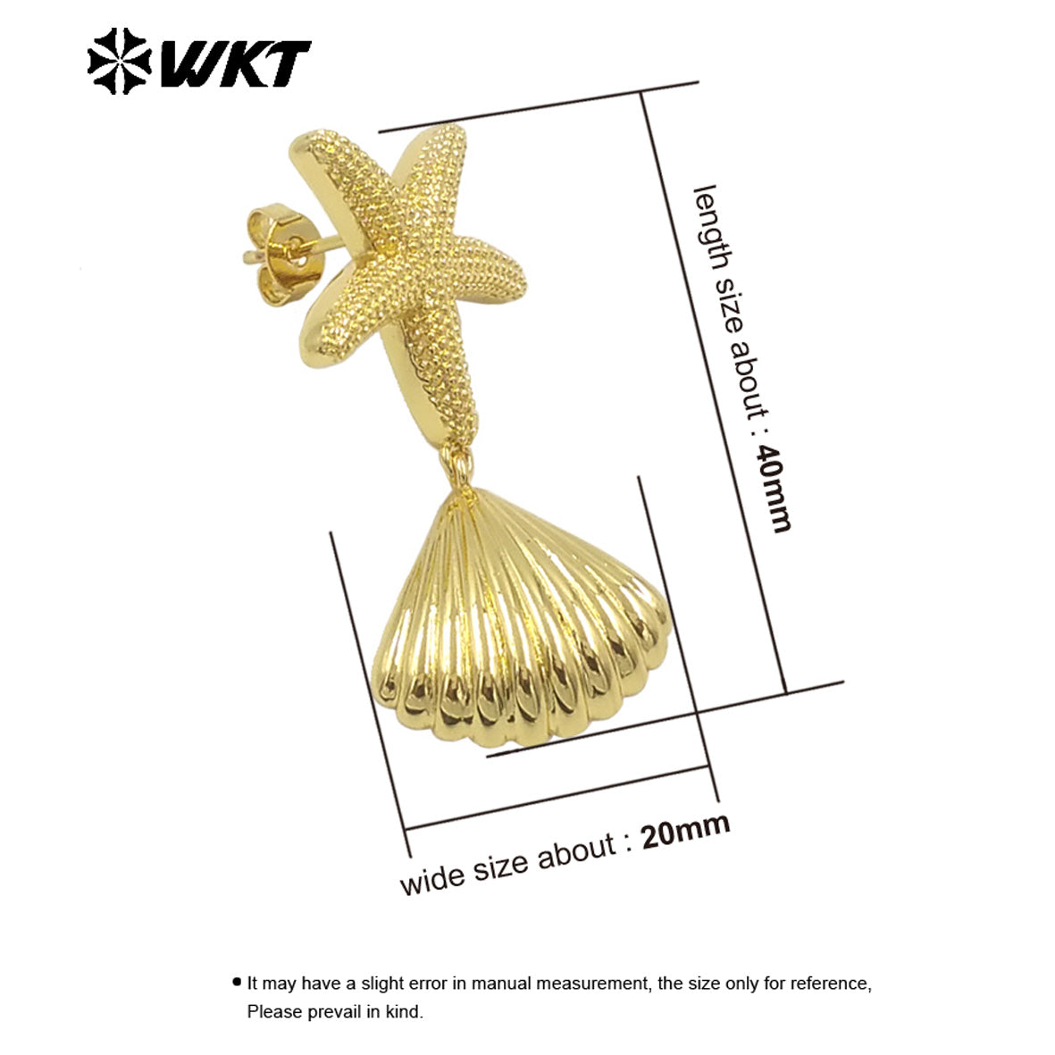 WT-E762 New Design 18K Gold Plated and Silver Star Shell Earrings Perfect for Women on the Beach As Daily Decoration and Gift