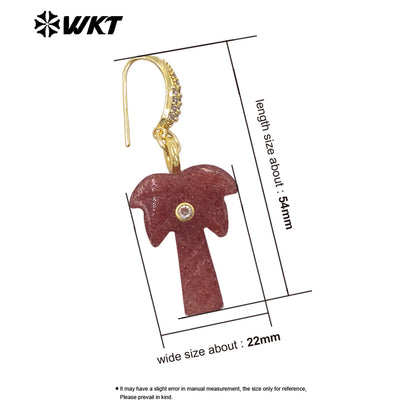 WT-E814 Beautiful Various Natural Gemstones Coconut Tree Shape Gold Pendant Earrings For Girls Summer Matching Jewelry