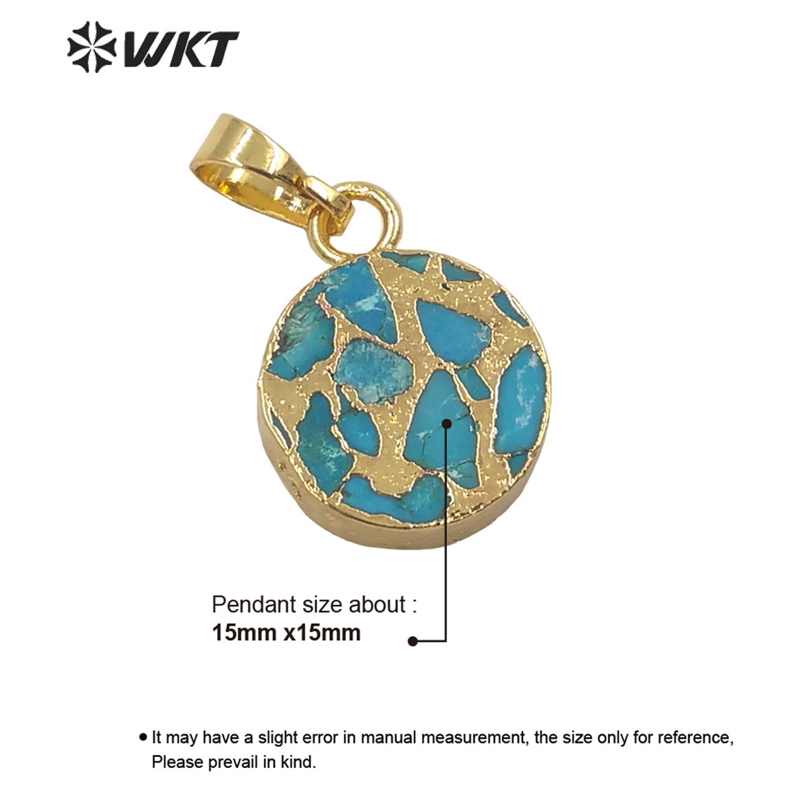 WT-P1699 Wholesale Amazing Round Blue Copper Turquoise Pendant Fashion Single Loop Small Size 15mm Stone Pendant for Necklace