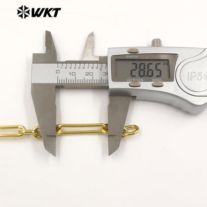 WT-BC270 Factory Wholesale 18K Gold Electroplated Yellow Brass Rectangle Long Metal Chain As Handmade Bracelets Findings