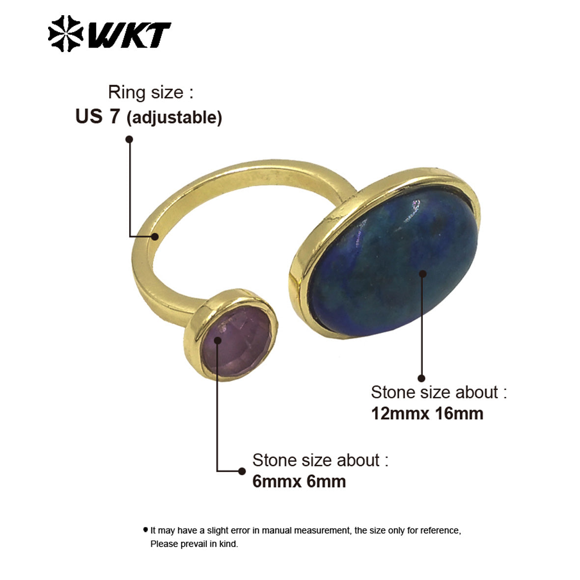 WT-R588 Wholesale Trendy Gold Electroplated Double Natural Gemstones Adjustable Rings As Lady Daily Decoration Jewelry