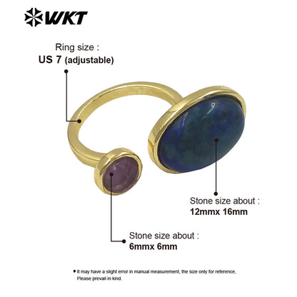 WT-R588 Wholesale Trendy Gold Electroplated Double Natural Gemstones Adjustable Rings As Lady Daily Decoration Jewelry