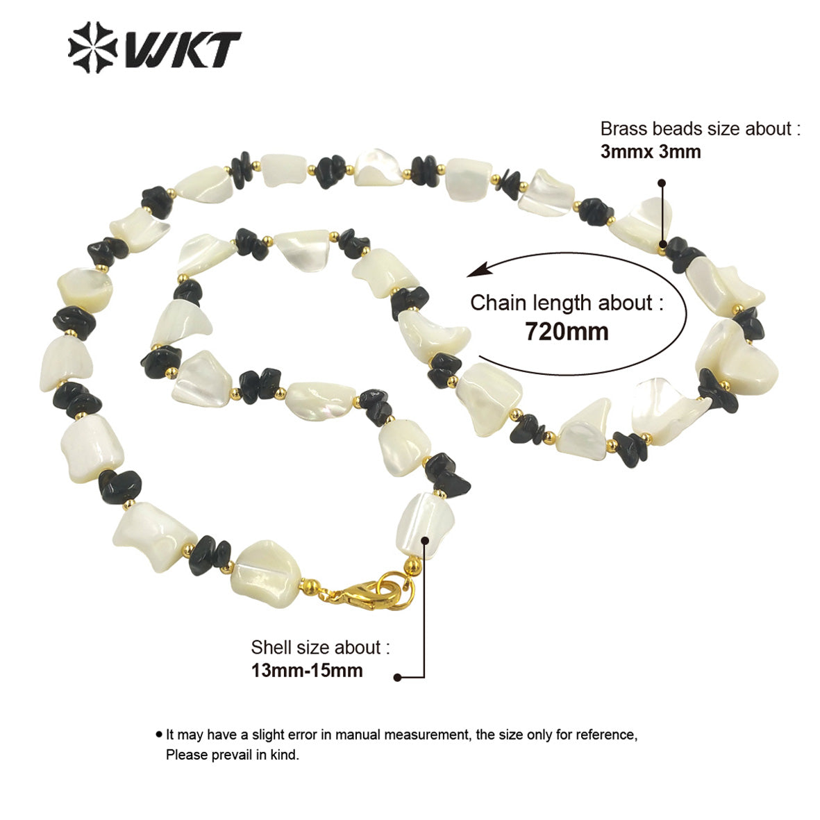 WT-JN225 Wholesale New Vintage Faceted Shell Hand Strand Long Necklace Women Purity Wedding Shell Necklace in 19 Inch