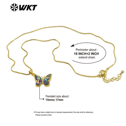 WT-JN282 Wholesale New Design Natural White Pearl Shell and Abalone Made Butterfly Charm Necklace in 18 Inch Long