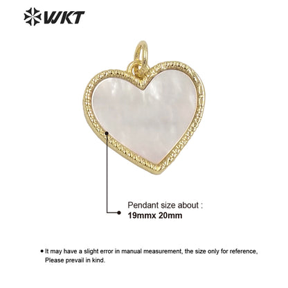 WT-JP322 Wholesale Fashion 18k Real Gold Bezel White MOP Setting Shell Charm Small Lovely Heart Shell Pendants