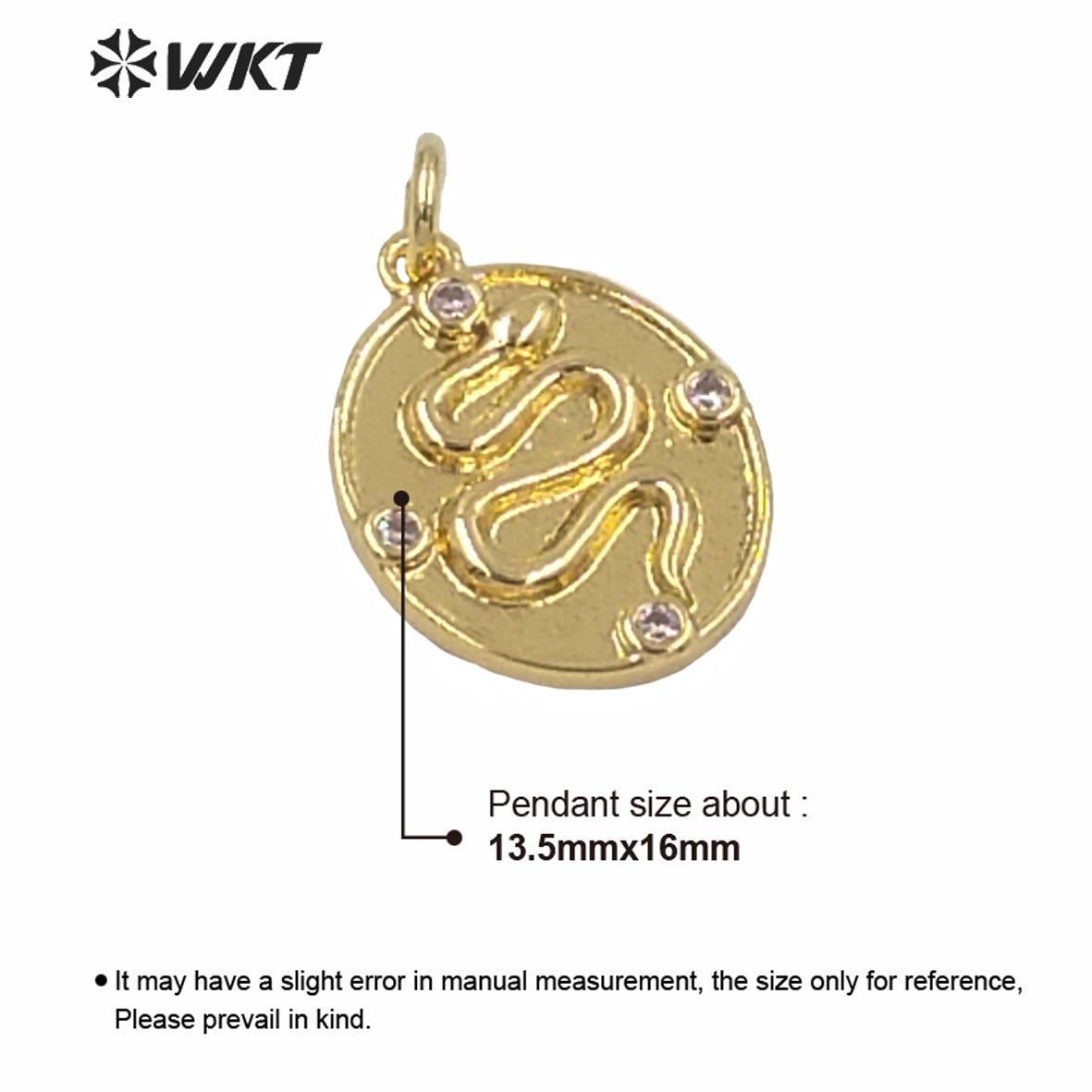 WT-MP176 Wholesale New Design Oval Shape CZ Micro Pave Snake Pendant Gold Electroplated Lucky Charm Pendant Unisex Style
