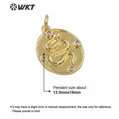 WT-MP176 Wholesale New Design Oval Shape CZ Micro Pave Snake Pendant Gold Electroplated Lucky Charm Pendant Unisex Style