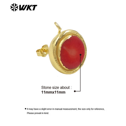 WT-JFE116 Wholesale Hot Sale Simple Attractive Red Coral 18K Gold Plated Brass Women's Earrings As Daily Accessory Jewelry