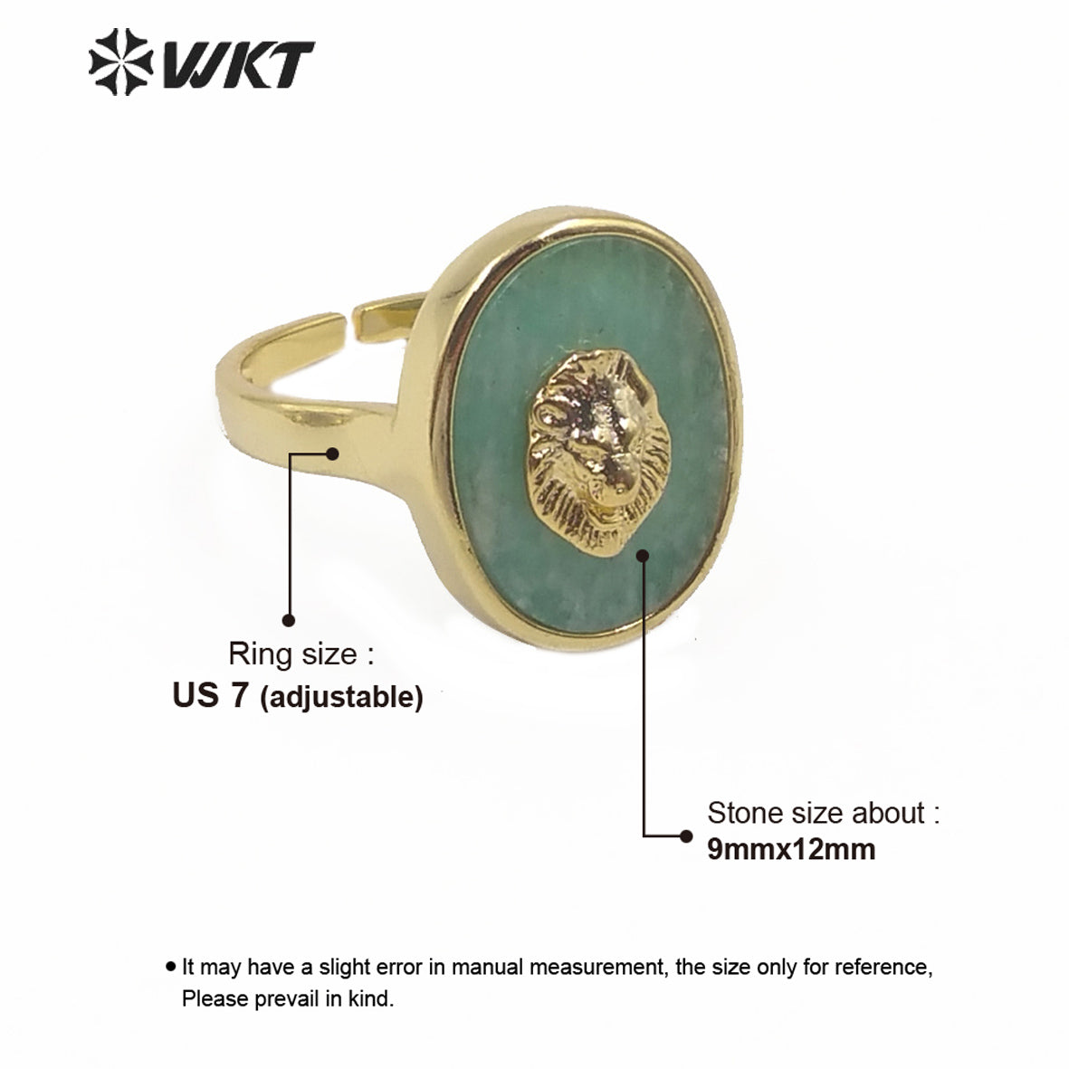 WT-R351 New Design Natural Gemstone With Lion Head Charm Ring Gold Plated Fashion Charming Jewelry Gemstone