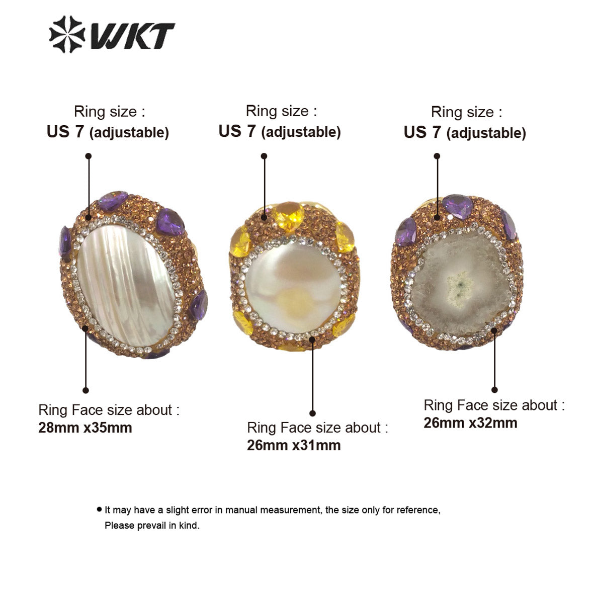 WT-MPR085 New Popular Handmade Design Gold Rhinestone and Freshwater Pearl Mabe Fashion Adjustable Zircon Ring