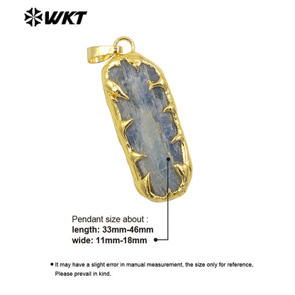 WT-P1961 Wholesale Fashion Gold Plated Boho Raw Stone Handmade Welding Unique Blue Kyanite Jewelry Pendants