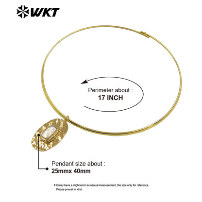 WT-JN394 Simple Vintage Style 18K Gold Plated Rectangle Round Natural Freshwater Pearl Pendant Necklace Choker As Lady Jewelry