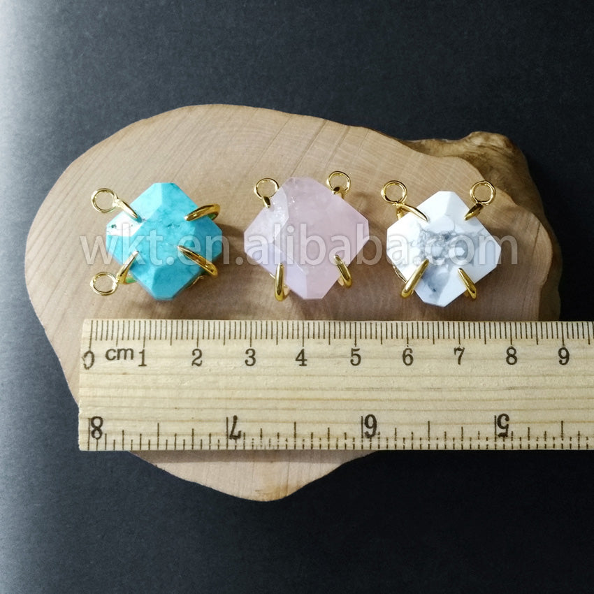 WT-P766 WKT Hot Natural square Faceted Claw Prong Setting Natural Gemstone Pendant 18k Real Gold Plated Quartz Stone Pendant