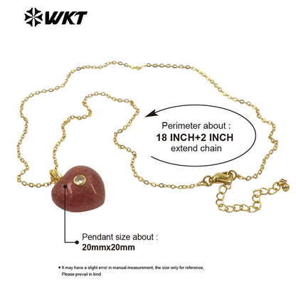 WT-N1531 Romantic Sweet Style Natural Gemstones Heart Shape Gold Charms Necklaces For Dance Party Matching Accessories