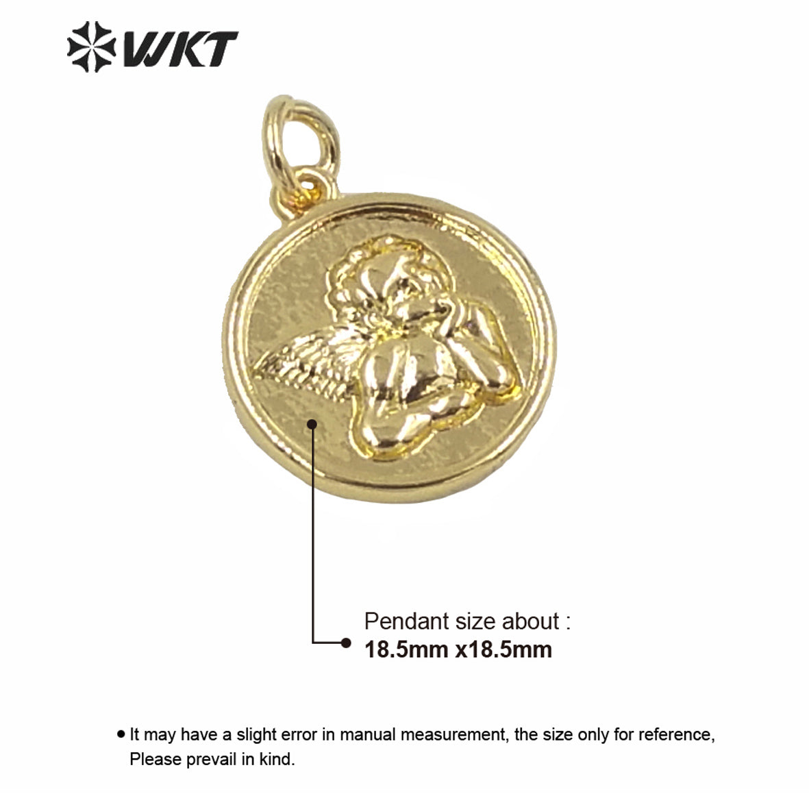 WT-MP190 Wholesale Round Tiny Gold Metal Angel Charms Pendant Hand Make Jewelry Findings Design God Angle Pendant