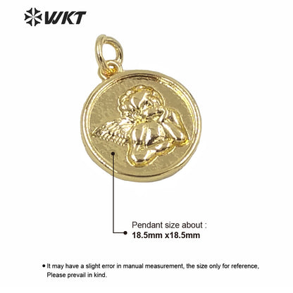 WT-MP190 Wholesale Round Tiny Gold Metal Angel Charms Pendant Hand Make Jewelry Findings Design God Angle Pendant
